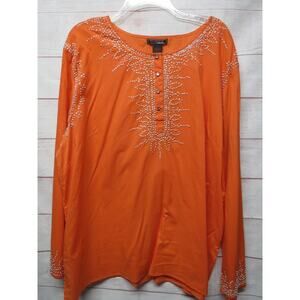 Bill Blass Studio Plus Size 2x Orange Tunic with Sparkle 100% Cotton w/ Tags